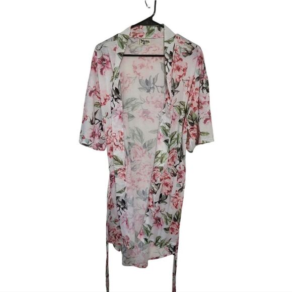 Show Me Your Mumu Pink Floral Short Open Front Robe w/Belt, S - Picture 3 of 6